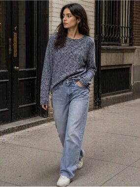 J.Crew Marled Knit Sweater Blue Gray Cotton Crewneck Relaxed Fit